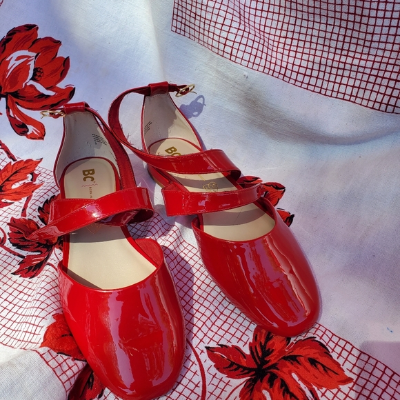 Born in California Shoes - BC Born in California shiny red patent look flat with ankle strap. Size 9